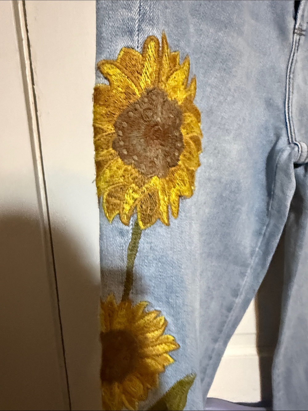 Oli & Hali Light Blue Flare Jeans with Yellow Sunflower Embroidery - Picture 4 of 14